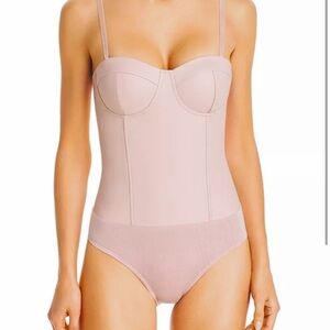AQUA Faux Leather Bustier Bodysuit Light Dusty Pink size small Bloomingdales NWT